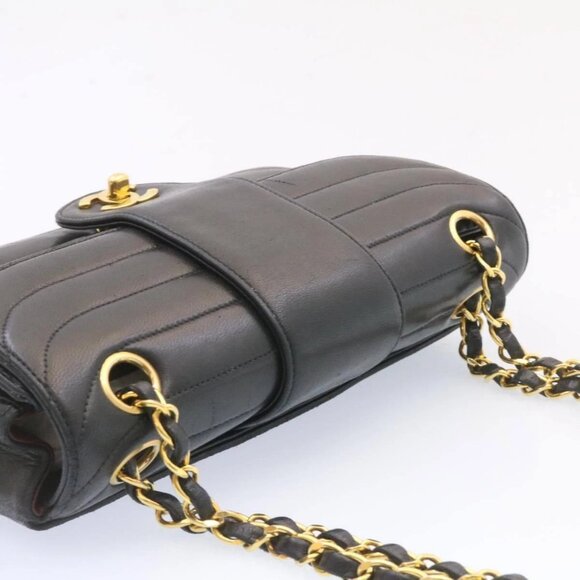 CHANEL Lamb Skin Double Flap Chain Shoulder Bag Black CC Auth - Picture 6 of 15